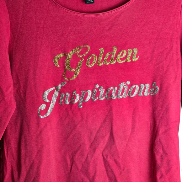 Women’s Medium Karen Scott Pink Glitter Graphic Scoop Neck 3/4 Sleeve Shirt - Picture 4 of 8